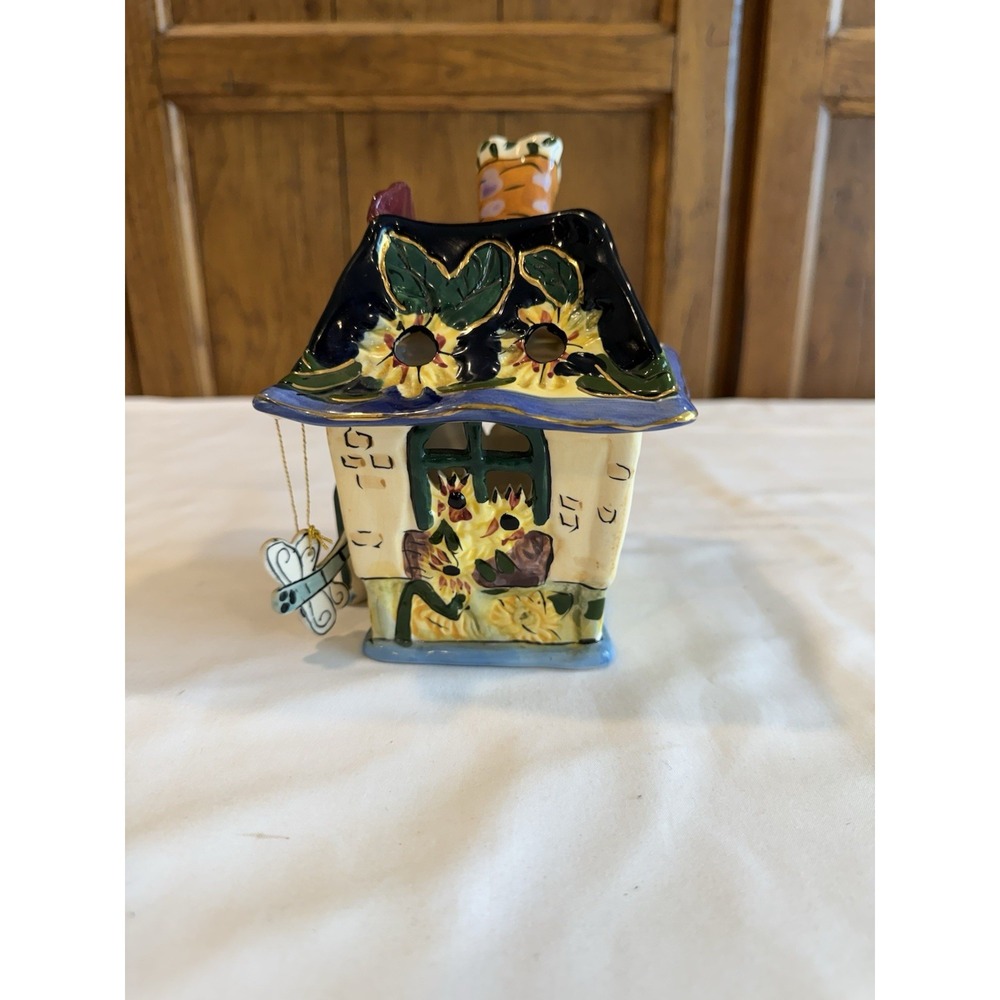 Vtg Blue Sky Joy Ceramic Candle House Dragonfly Signed Heather Goldminc 2003 - Picture 5 of 9